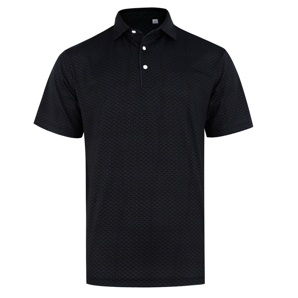 THE PEACOCK ECOTEC SEMI CIRCLE PRINT POLO - Black IS16802