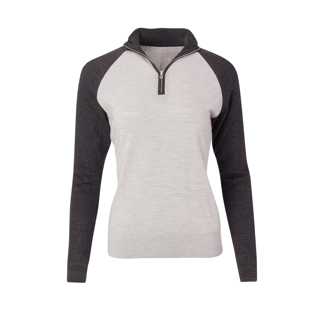 THE WOMEN'S CHITOWN RAGLAND MERINO HALF ZIP PULLOVER - Black/Cloud Heather IS75788HLSW