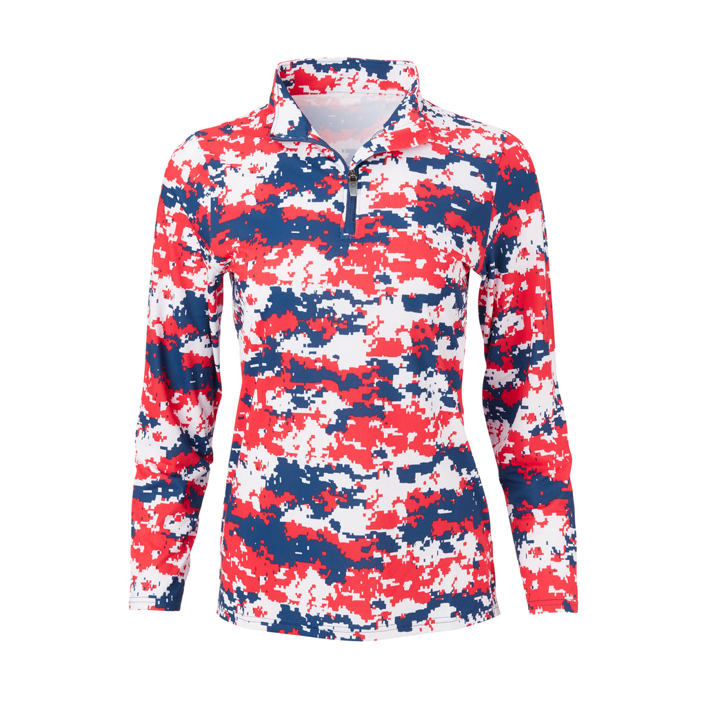 THE WOMEN S PULIDO DIGITAL CAMO HALF ZIP PULLOVER Red White Blue IS7 FullturnDirect