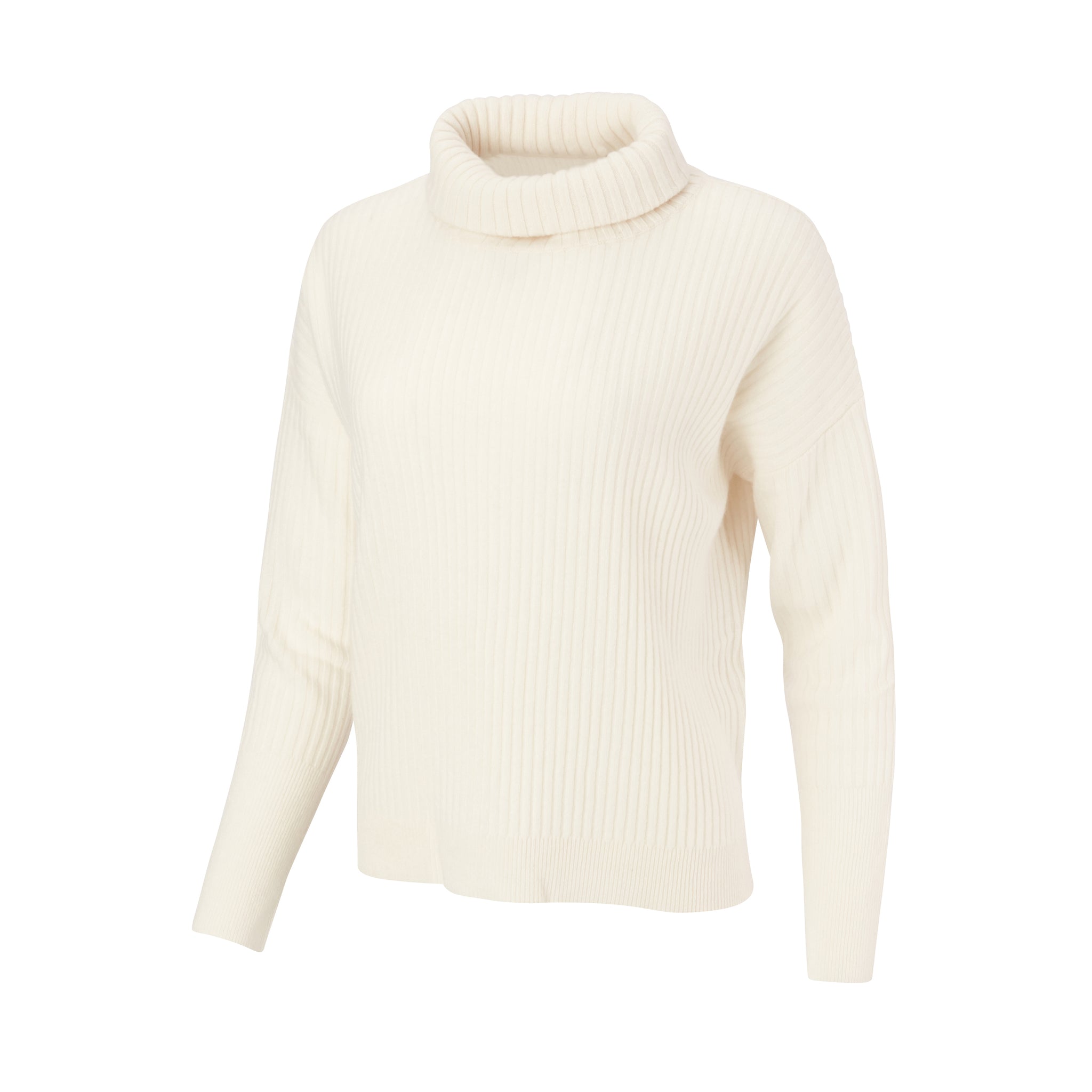 Ivory Turtleneck Bubble Sleeve Rib Knit Sweater